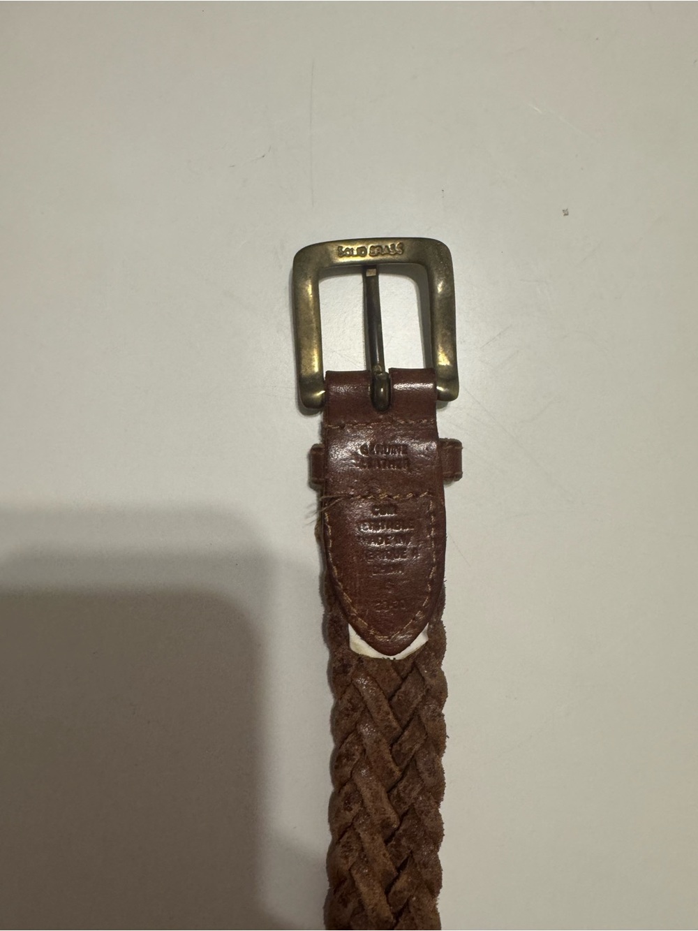 Vintage Genuine Leather Braided Belt Solid Brass Buckle Brown Size S - Picture 4 of 4